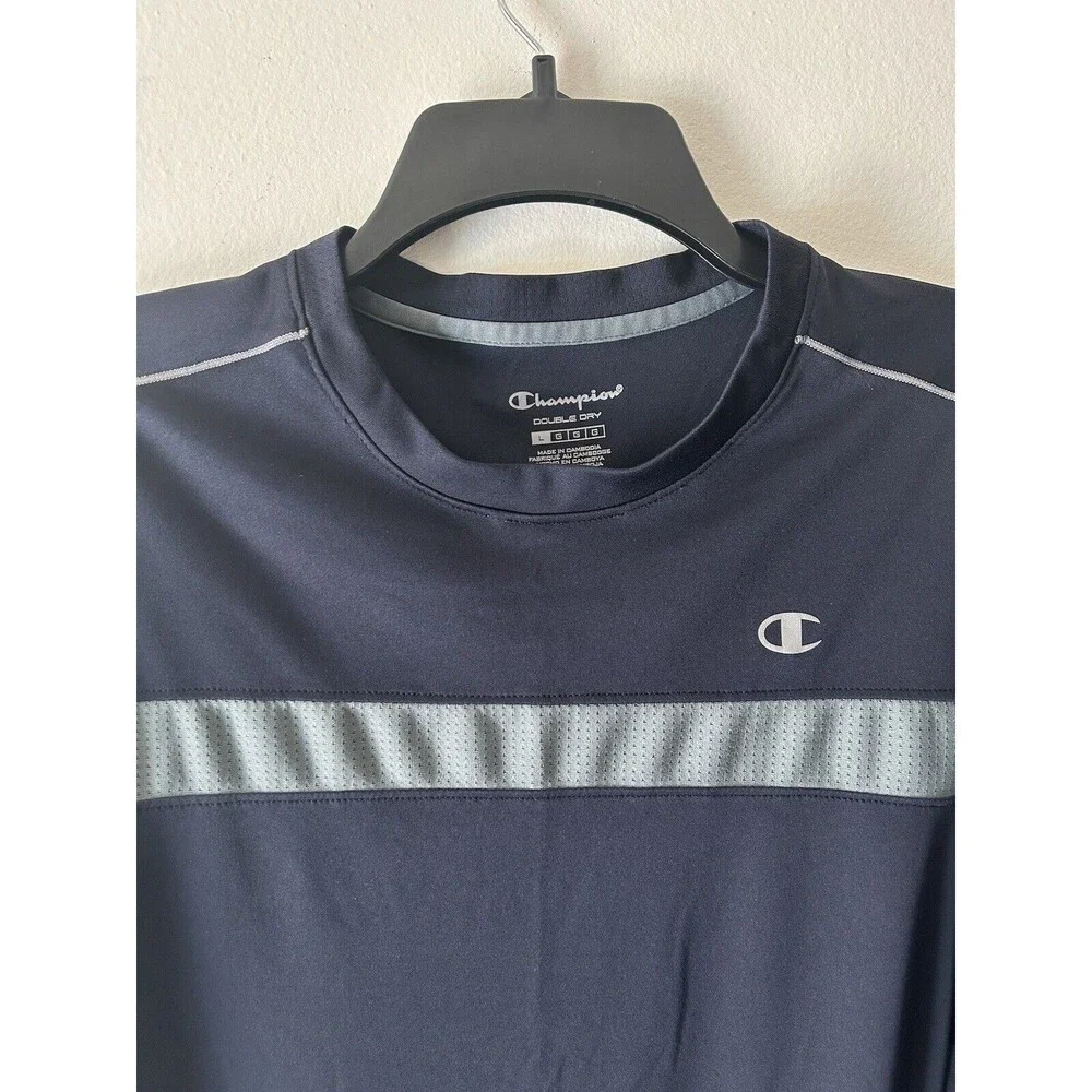 Champion Double Dry Short Sleeve Men's Tee Shirt - GREY & NAVY LARGE Workout Gym - Picture 3 of 4